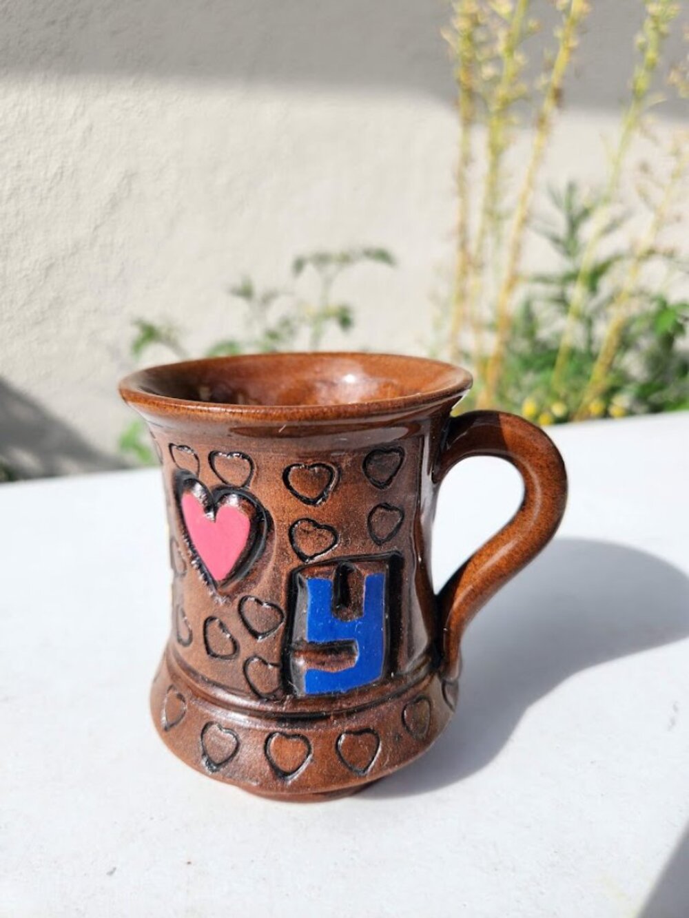 Ceramic Mug Arabic Pottery Y Letter Yusuf Brown Espresso Coffee Cup Handmade You